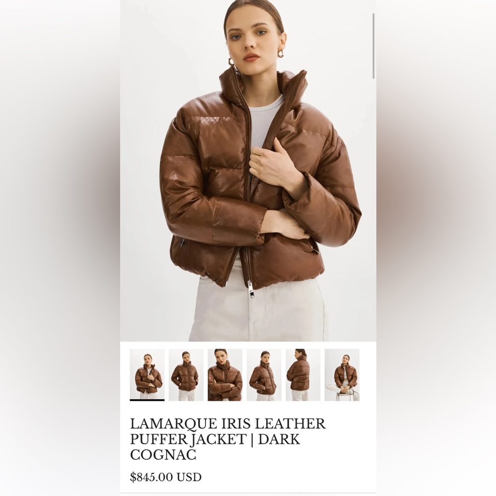 Lamarque iris leather puffer jacket 
- size large 
- color (dark cognac)